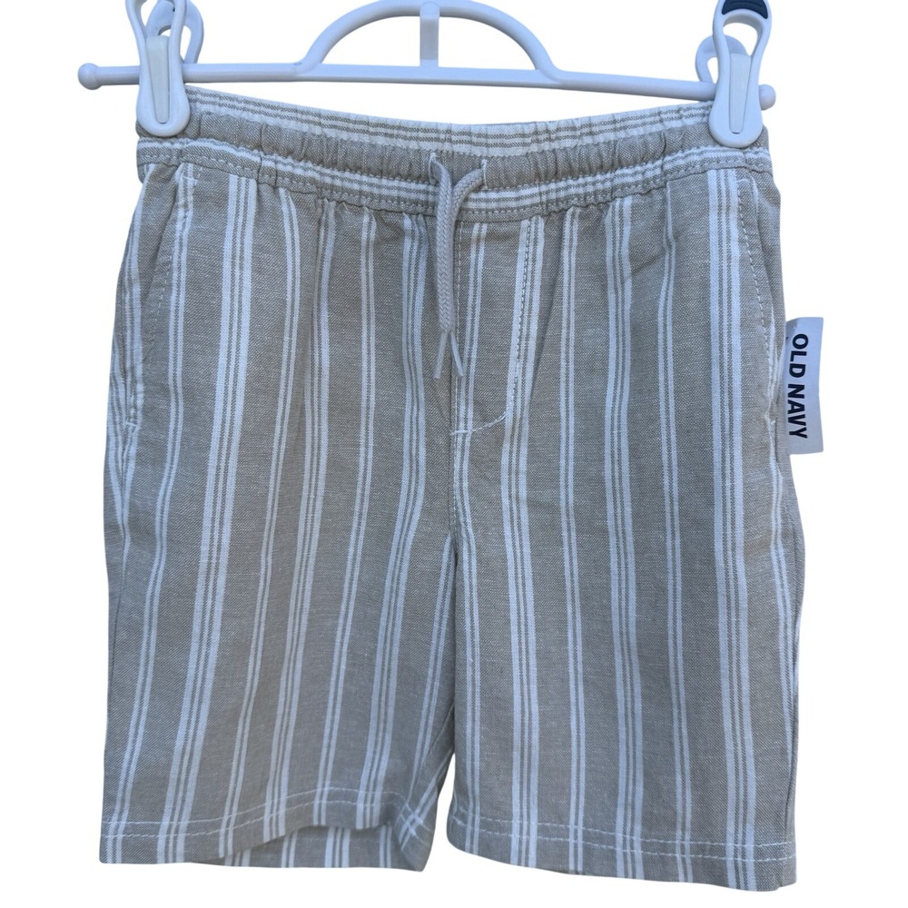 NWT 4T Old Navy Toddler Boys Tan White Striped‎ Linen Blend Shorts preppy beach